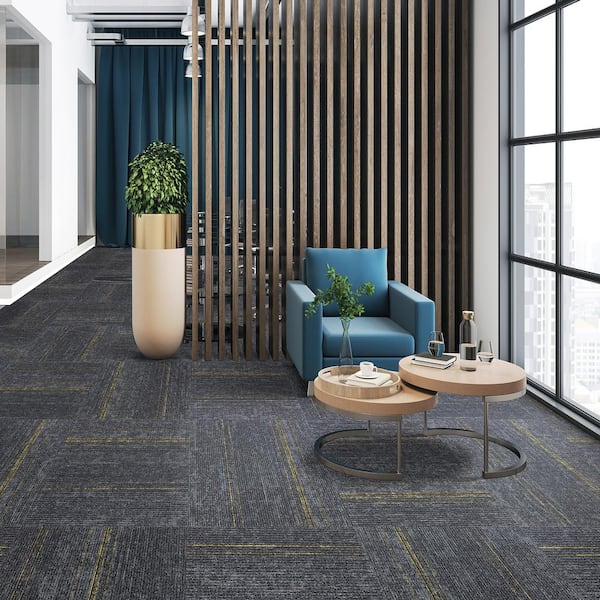 Elite Single Yellow Edge Gray Com/Res 24 in. x 24 in. Adhesive Carpet Tile square W/Cushion 1 tiles/Case 1 sq. ft.