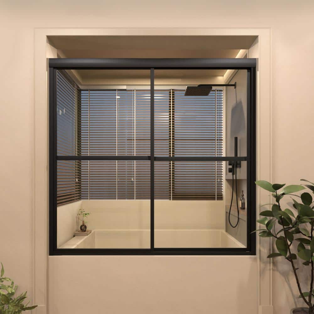 Matte Black Double Sliding Semi-Frameless Tub Door