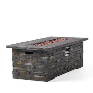 56 in. Stone Gray Outdoor 50,000 BTU Rectangular MgO Concrete Propane Fire Pit Table