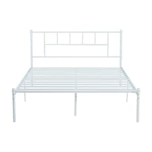 Queen Bed Frame White Metal Frame with Headboard and Footboard Platform Bed with Storage No Box Spring Needed