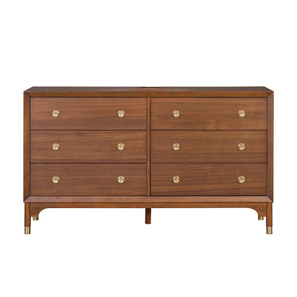 Forma Mid Century Walnut 6-Drawer 62 in. Wide Dresser