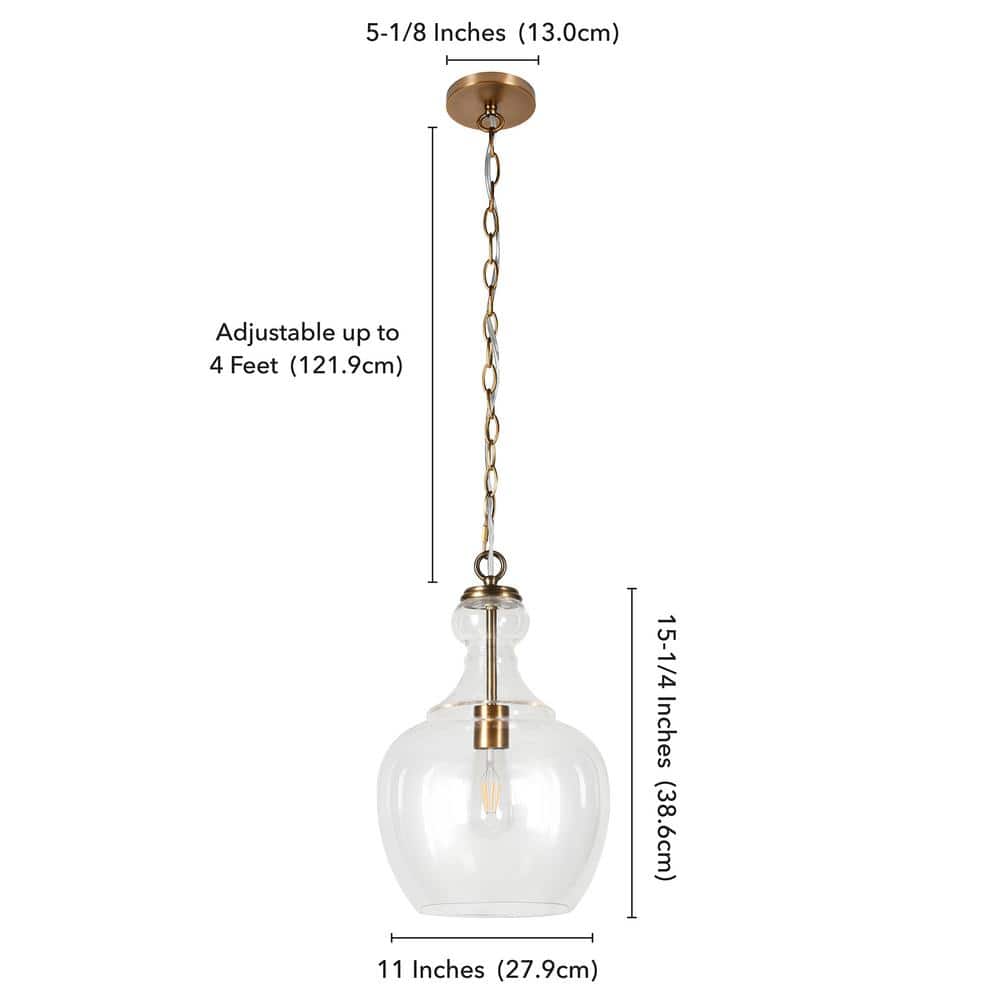 Westford Coastal Industrial 11" Brass & Seeded Glass Pendant