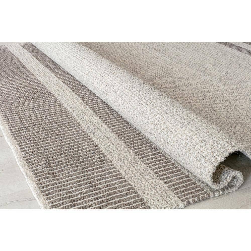 Gray and Taupe Handwoven Wool Cotton Stripe Area Rug 5' x 7'