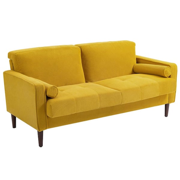 Uixe 62 in. Yellow Straight Arm Corduroy Fabric Upholstered Rectangle 2-Seater Loveseat