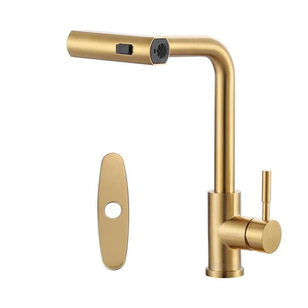 15.7 in. 3 Modes Single Handle Waterfall Pull Down Sprayer Kitchen Faucet with 360° Spout Swivel in Gold