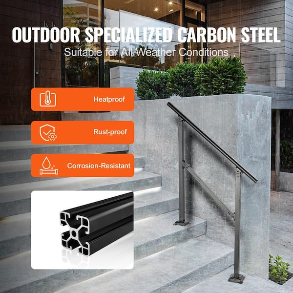 VEVOR Stair Handrail Railing 3 ft. 3 Steps Handrails for Outdoor 35.82 in. H x 5.3 in. W Black Carbon Steel Stair Railing Kit