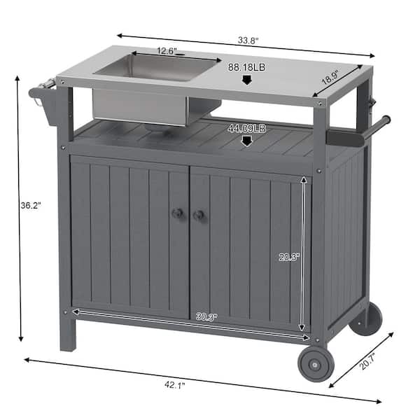 42 in. Outdoor HDPE Kitchen Island with Stainless Steel Sink