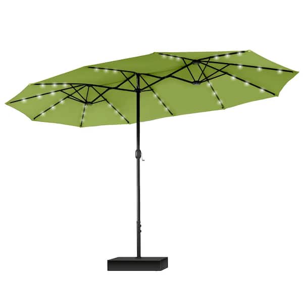 PHI VILLA 15 ft. Market Patio Umbrella With Lights Base and Sandbags in Lime Green