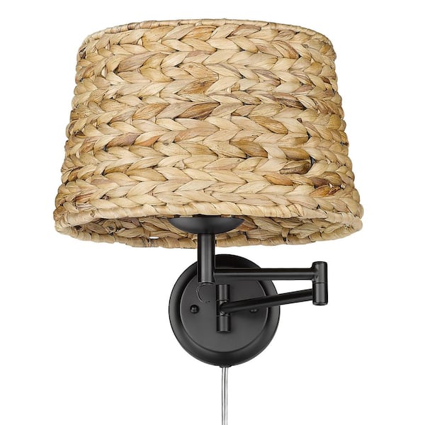 Golden Lighting Eleanor 1-Light Matte Black Woven Sweet Grass Articulating Wall Sconce