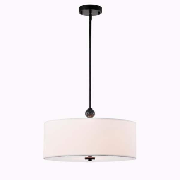 Lumi 17.7 in. 3-Light Indoor Matte Black and White Finish Chandelier