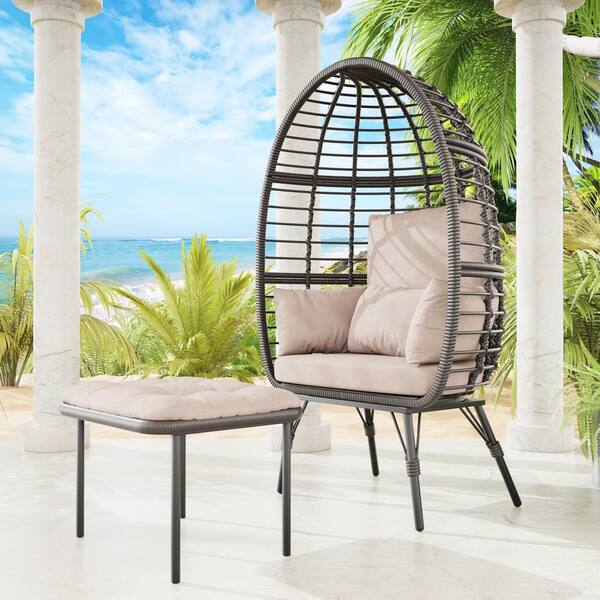 Wicker Indoor Outdoor Lounge Chair, PE Rattan Egg Chair Lounger