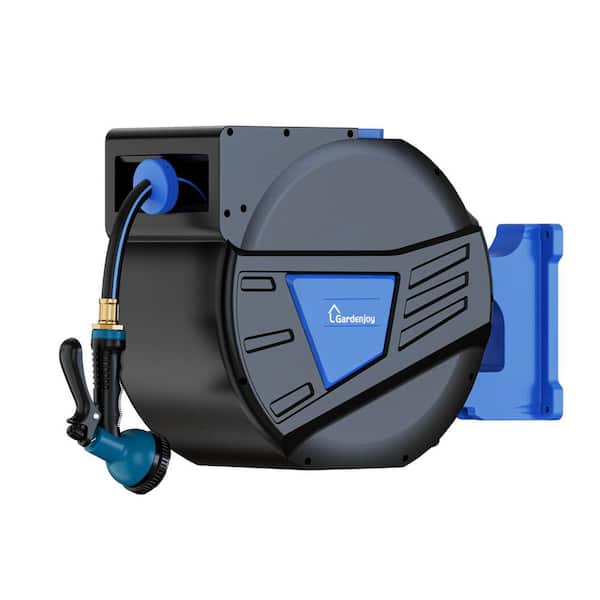 GardenJoy Retractable Garden Hose Reel 5/8 in.-65 ft. 180° Swivel Bracket w/Automatic Hose Reel &10 Pattern Nozzle Wall Mount-Blue
