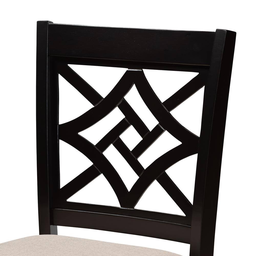 Nicolette Sand and Dark Brown Wood Counter Stool Set with Intricate Backrest Design