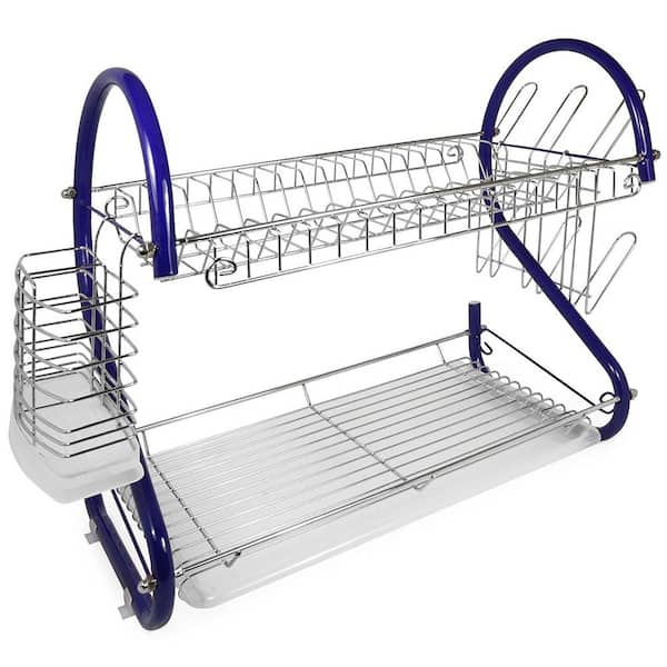 Better Chef 16 in. 2-Tier Blue Chrome Plated Standing Dish Rack