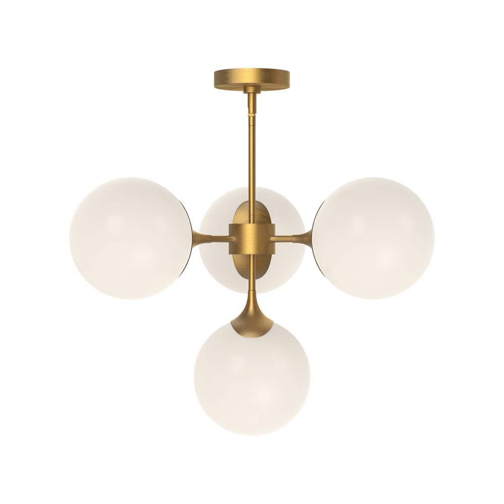 Nouveau Black and Gold Four Light Chandelier with Opal Matte Glass