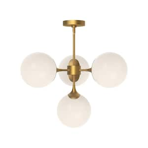 Nouveau 26 in. 4 Light 40-Watt Aged Gold/Opal Matte Glass Chandelier