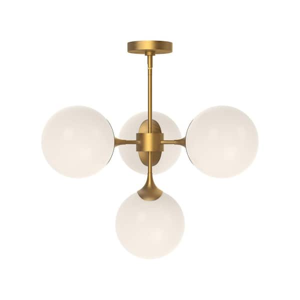 ALORA MOOD Nouveau 26 in. 4 Light 40-Watt Aged Gold/Opal Matte Glass Chandelier