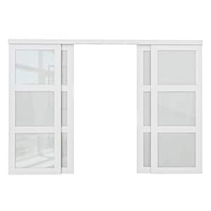 120 in. x 80 in. 3-Lite White Tempered Frosted Glass MDF Closet Sliding Door with Hardware Kit