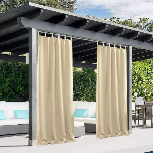 Pro Space Beige Polyester Novelty 50 in. W x 96 in. L Thermal Tie Top Outdoor Blackout Curtain