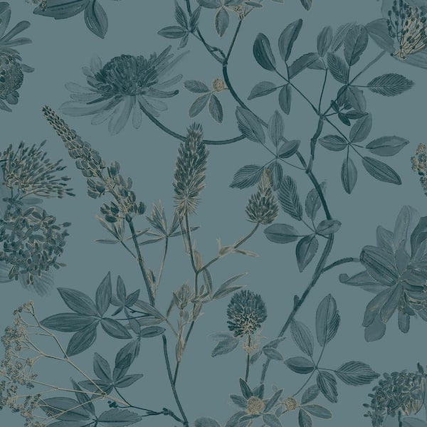 Botanical Blueprint Painterly Branches Green with Green Ground Wallpaper Sample