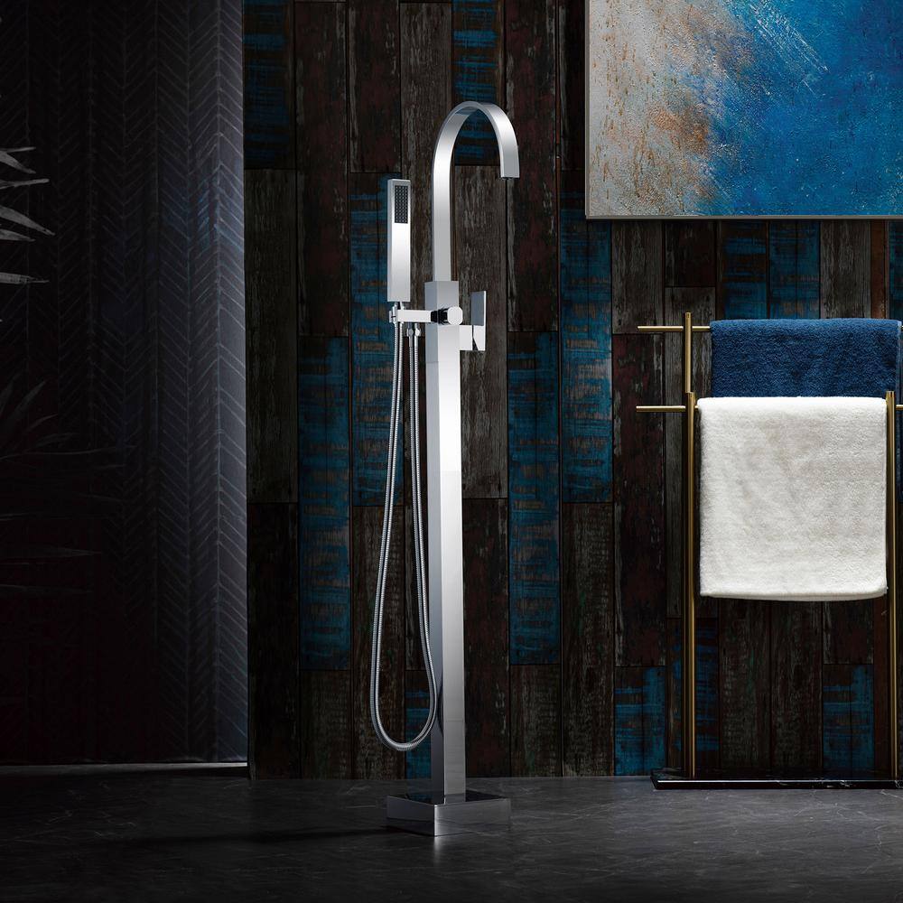 Polished Chrome Freestanding Tub Faucet with Hand Shower