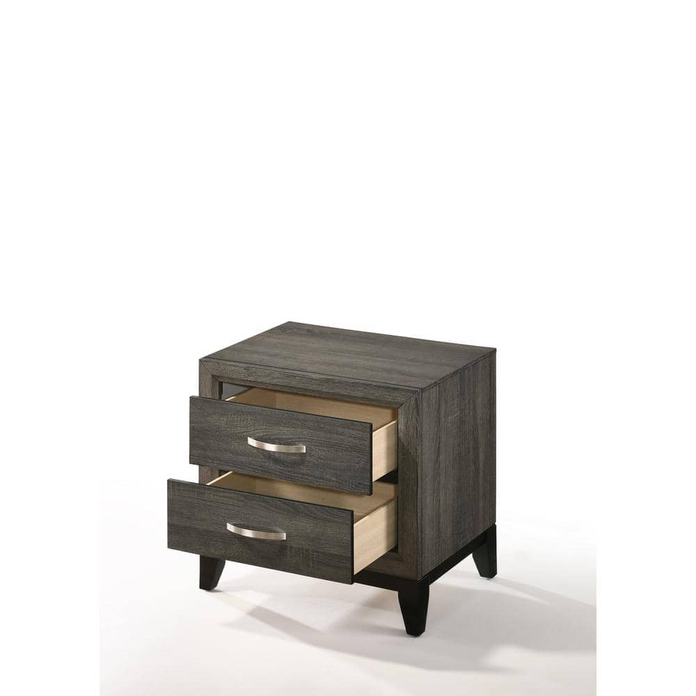 Valdemar 2-Drawer Weathered Gray Nightstand with Brushed Nickel Accents