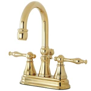 Naples 4 in. Centerset 2-Handle Bathroom Faucet with Brass Pop-Up in Polished Brass