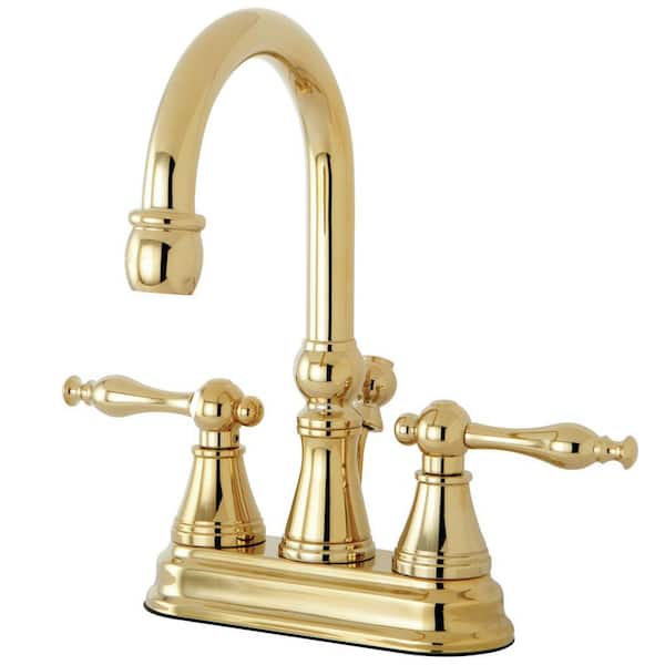 Kingston Brass Naples 4 in. Centerset 2-Handle Bathroom Faucet with Brass Pop-Up in Polished Brass