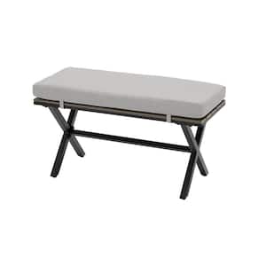 Laguna Point Brown Steel Wood Top Outdoor Patio Bench with CushionGuard Stone Gray Cushions