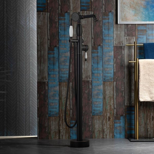 Single-Handle Freestanding Tub Faucet with Hand Shower in Oil Rubbed Bronze