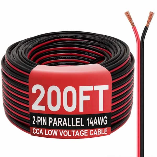 14 AWG 2 Conductor Red Black Low Voltage Electrical Wire 200 Ft CCA PVC Flexible Cable for LED Lighting