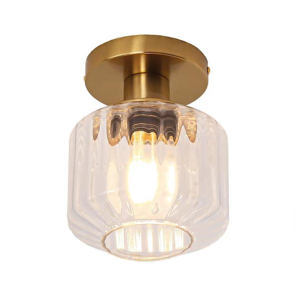 Parrot Uncle 5.9 in. 1-Light Brass Semi-Flush Mount Ceiling Light
