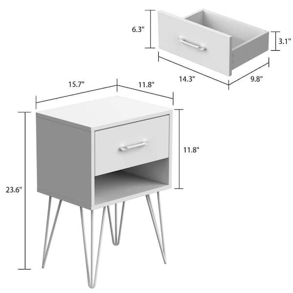 FUFU&GAGA 2-Drawer White Nightstands with Metal Legs and Open Shelf, Side Table  Bedside Table 15.7 in. D x 19.6 in. W x 21.6 in. H KF210123-04-xin - The  Home Depot