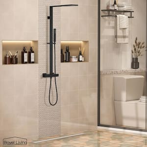 2-Spray Patterns 1.5 GPM 10 in. Wall Mount Rainfall Dual Shower Heads System with Slide Bar in Matte Black