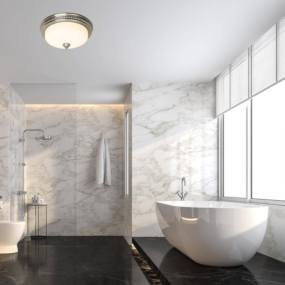 Brushed Nickel Ceiling Mount Bathroom Exhaust Fan with LED Light