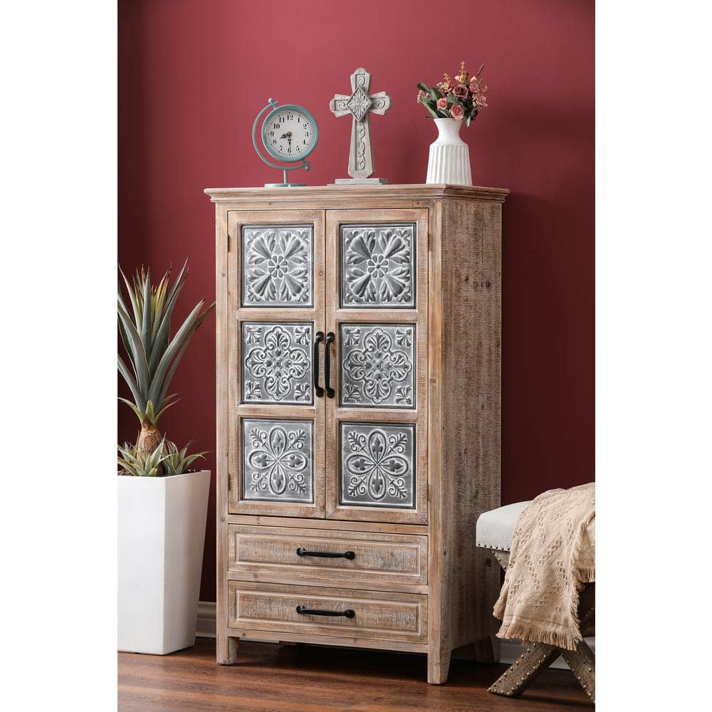 Rustic Farmhouse Wood and Metal 2-Door 2-Drawer Storage Cabinet