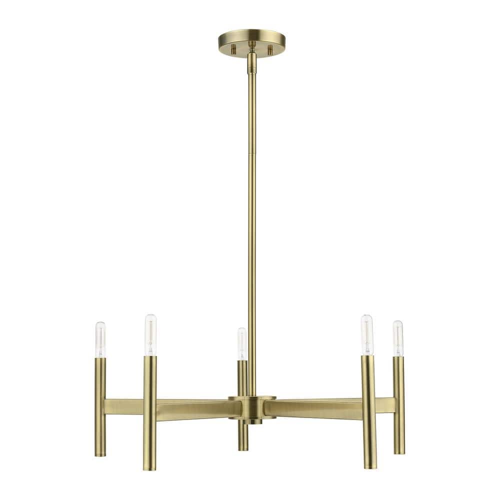 Copenhagen Antique Brass 5-Light Mid-Century Modern Chandelier