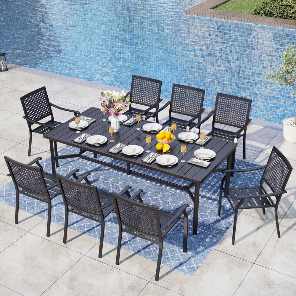9-Piece Metal Rectangle Outdoor Dining Set with Stackable Dining Chairs