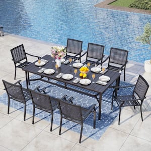9-Piece Metal Rectangle Outdoor Dining Set with Stackable Dining Chairs