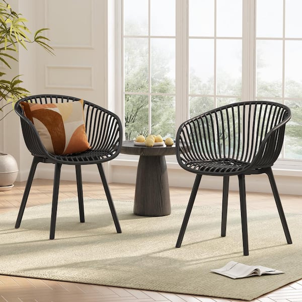 Noble House Hina Outdoor Patio Polypropelene Accent Chairs, Black (Set of 2)