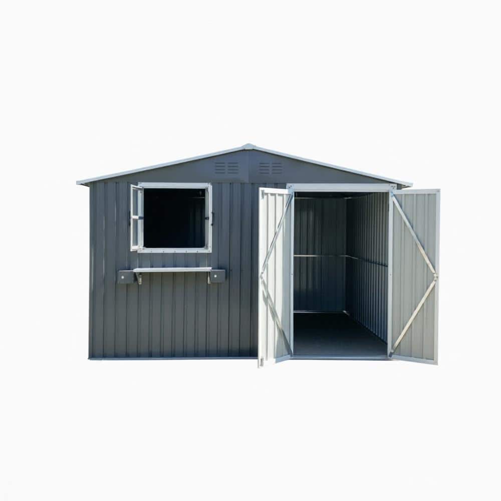 Flynama 10x8 FT Outdoor Metal Storage Shed with Window Flower Rack
