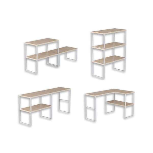 Natural Beige Adjustable Corner Shelf Organizer Drawer Organizer with Stackable 2 Tier Design for Kitchen Bathroom