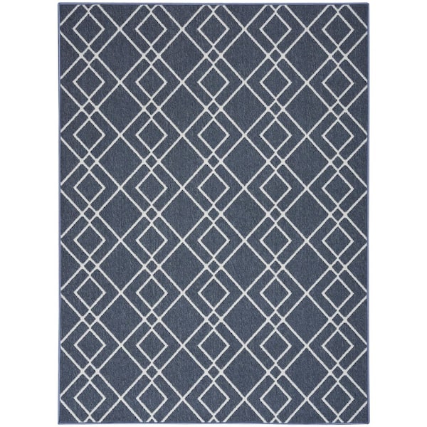 Nourison Modern Lines Denim 5 ft. x 7 ft. Geometric Contemporary Area Rug