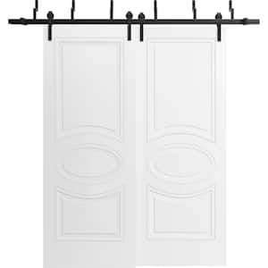 36 in. x 96 in. 2 Panel Painted White Solid MDF Sliding Barn Door with Hardware Kit