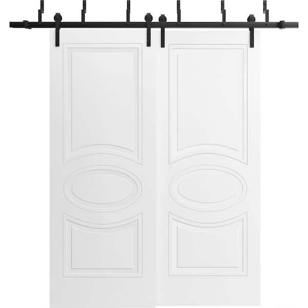 VDOMDOORS 56 in. x 80 in. 2 Panel Painted White Solid MDF Sliding Barn Door with Hardware Kit