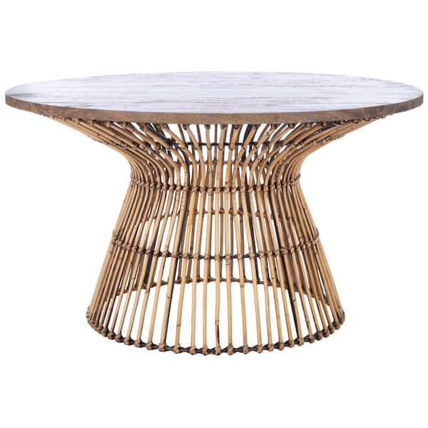 SAFAVIEH Whent 31.5 in. Honey Brown Wash/Black Round Wood Coffee Table