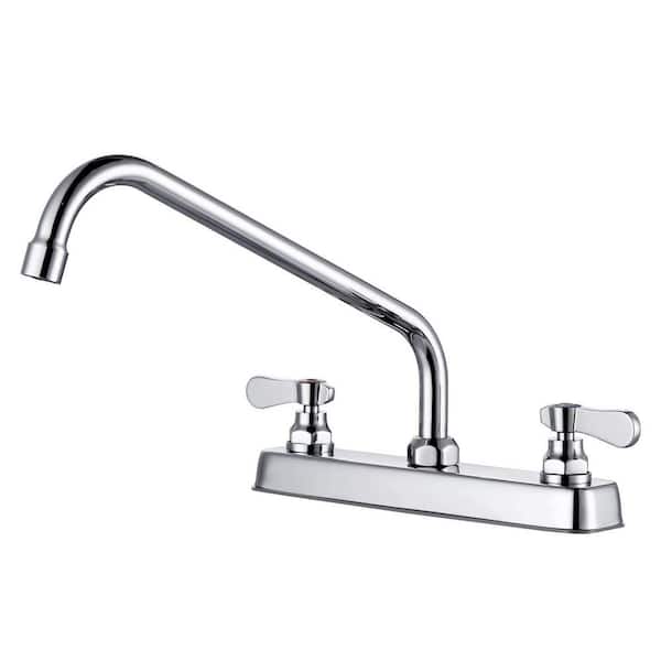 Double Handle 2-Hole Deck Mount Brass Standard Kitchen Faucet with 12 in. 360° Swivel Spout in Polished Chrome