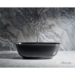 Fiore 67 in. x 29.5 in. Solid Surface Soaking Bathtub with Center Drain in Black