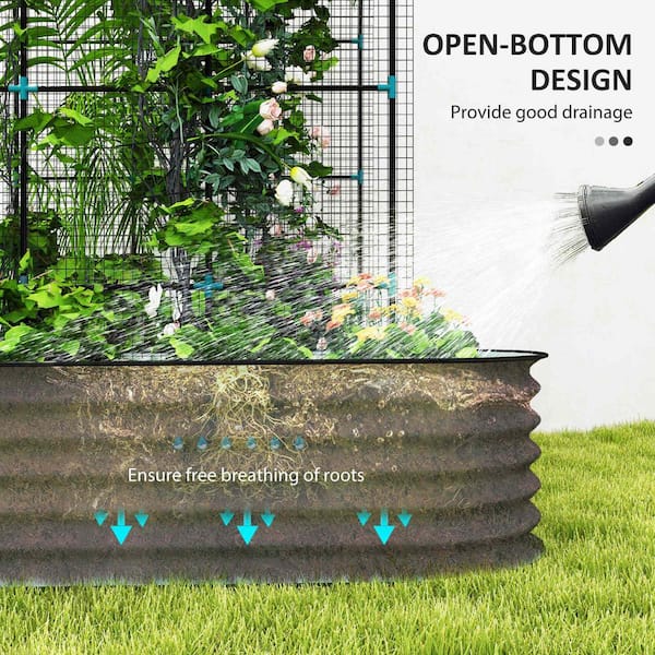 Outsunny - Raised Garden Beds with Arch Trellis, Climbing Net, Galvanized Steel Planter Box for Climbing Vegetables Flowers Herbs