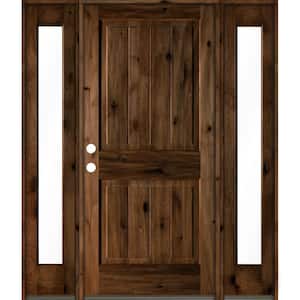 64 in. x 80 in. Rustic Alder Square Provincial Stained Wood with V-Groove Right Hand Single Prehung Front Door